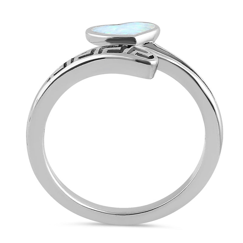 Sterling Silver White Lab Opal Greek Heart Wrap Ring