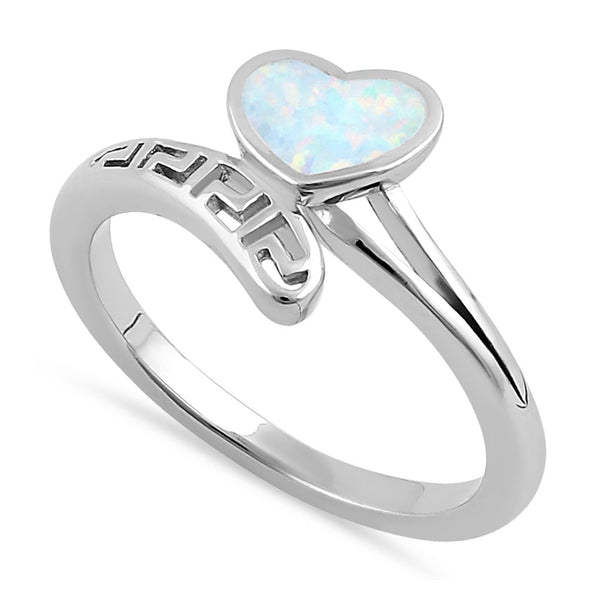 Sterling Silver White Lab Opal Greek Heart Wrap Ring