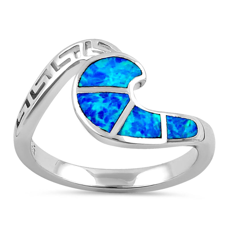 Sterling Silver Blue Lab Opal Greek Wave Ring