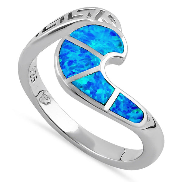 Sterling Silver Blue Lab Opal Greek Wave Ring