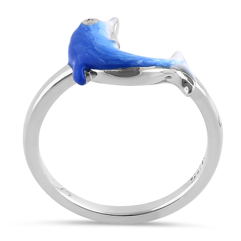 Sterling Silver Hand-Painted Dolphin Multi Colored Dolphin with CZ Ring