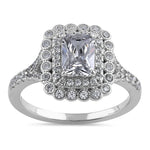 Sterling Silver Emerald-Cut Halo CZ Engagement Ring