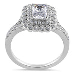 Sterling Silver Emerald-Cut Halo CZ Engagement Ring