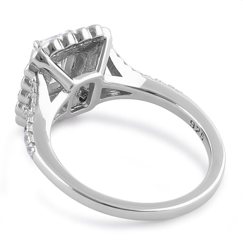 Sterling Silver Emerald-Cut Halo CZ Engagement Ring