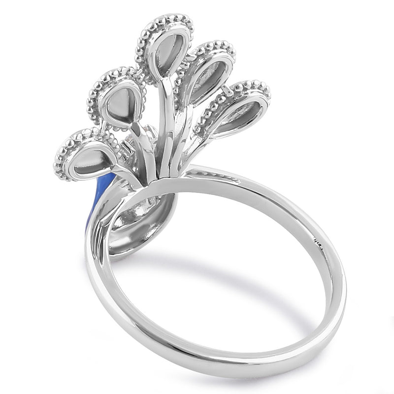 Sterling Silver Hand-Painted Royal Peacock Round Cut Clear CZ Ring