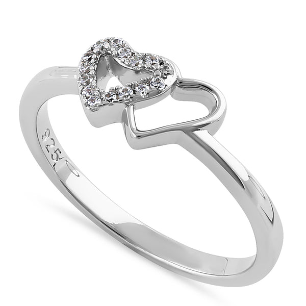 Sterling Silver Overlapping Hearts Clear CZ Ring