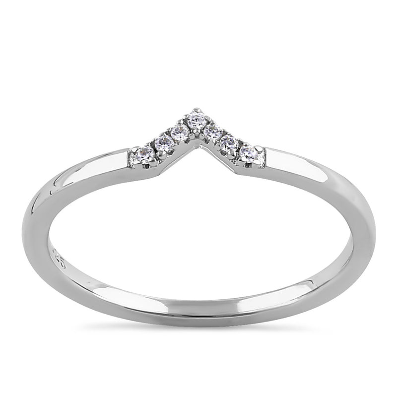 Sterling Silver Stackable Chevron Round Cut Clear CZ Ring