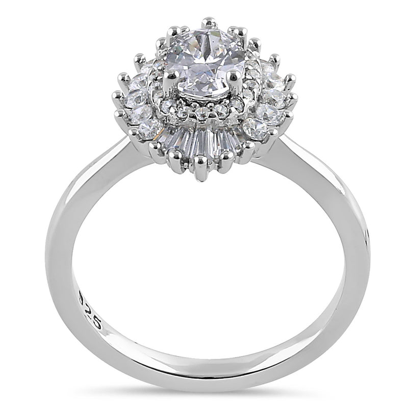 Sterling Silver Oval Halo CZ Engagement Ring