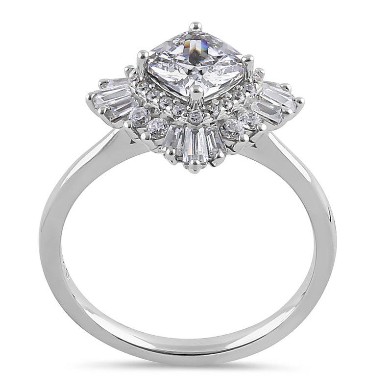 Sterling Silver Extravagant Cushion Halo Clear CZ Engagement Ring