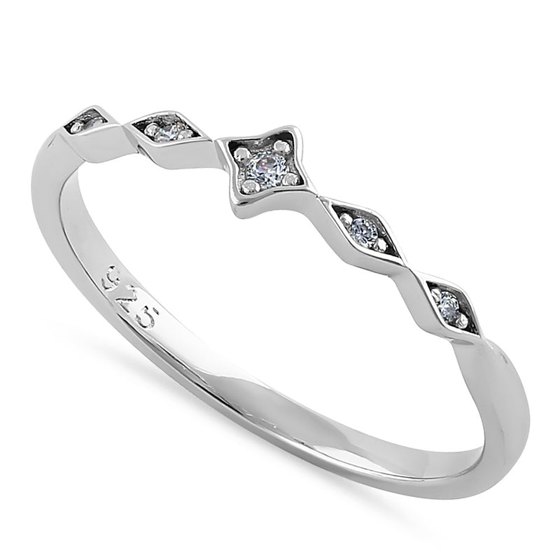 Sterling Silver Dainty Star Marquise Clear CZ Ring