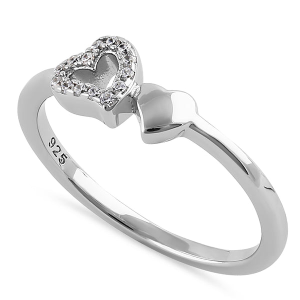 Sterling Silver Dainty Hearts Round Cut Clear CZ Ring