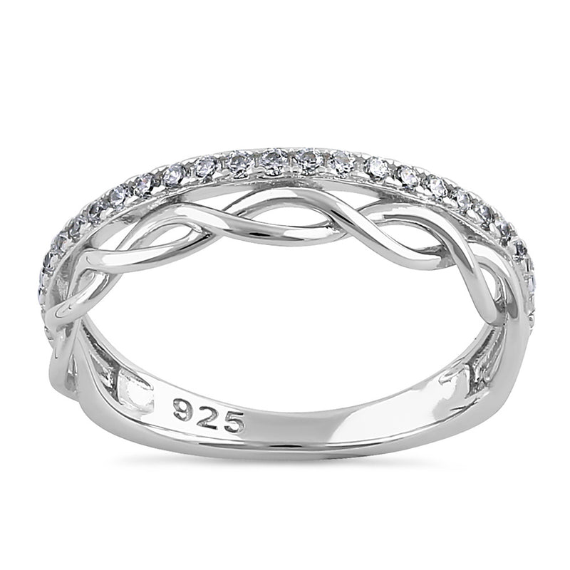 Sterling Silver Stackable Half Eternity Twist and Round Cut Clear CZ Ring