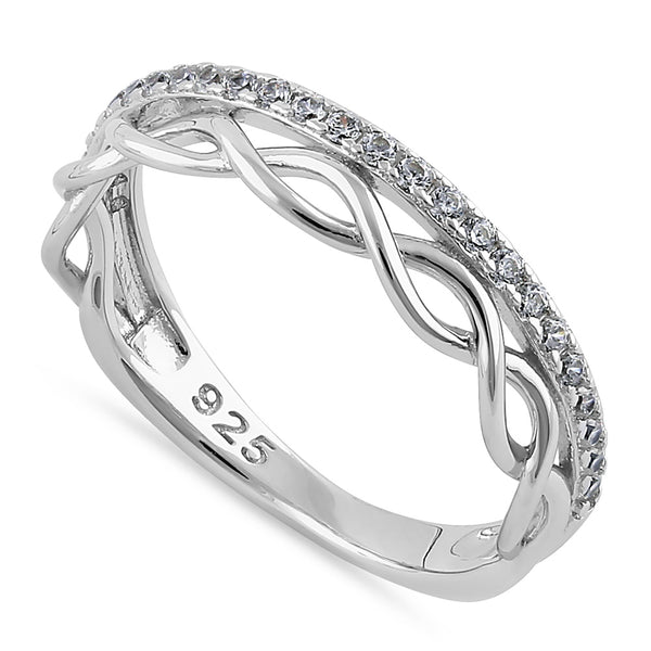 Sterling Silver Stackable Half Eternity Twist and Round Cut Clear CZ Ring