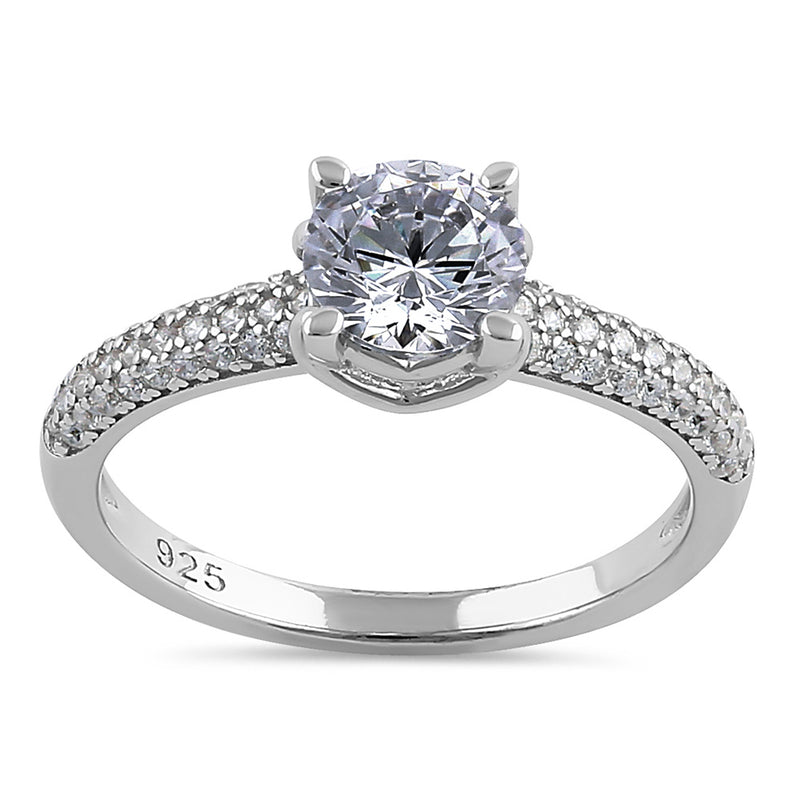 Sterling Silver Elegant Raised Round Cut Clear CZ Engagement Ring
