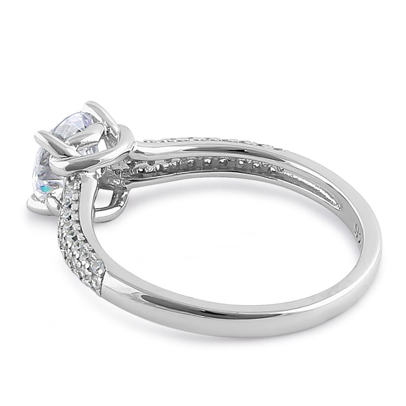 Sterling Silver Elegant Raised Round Cut Clear CZ Engagement Ring