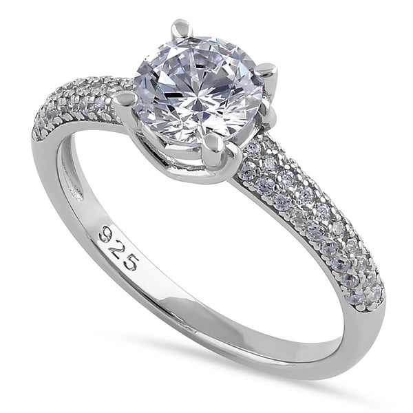 Sterling Silver Elegant Raised Round Cut Clear CZ Engagement Ring