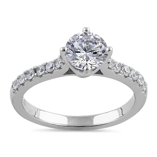 Sterling Silver Round CZ Engagement Ring
