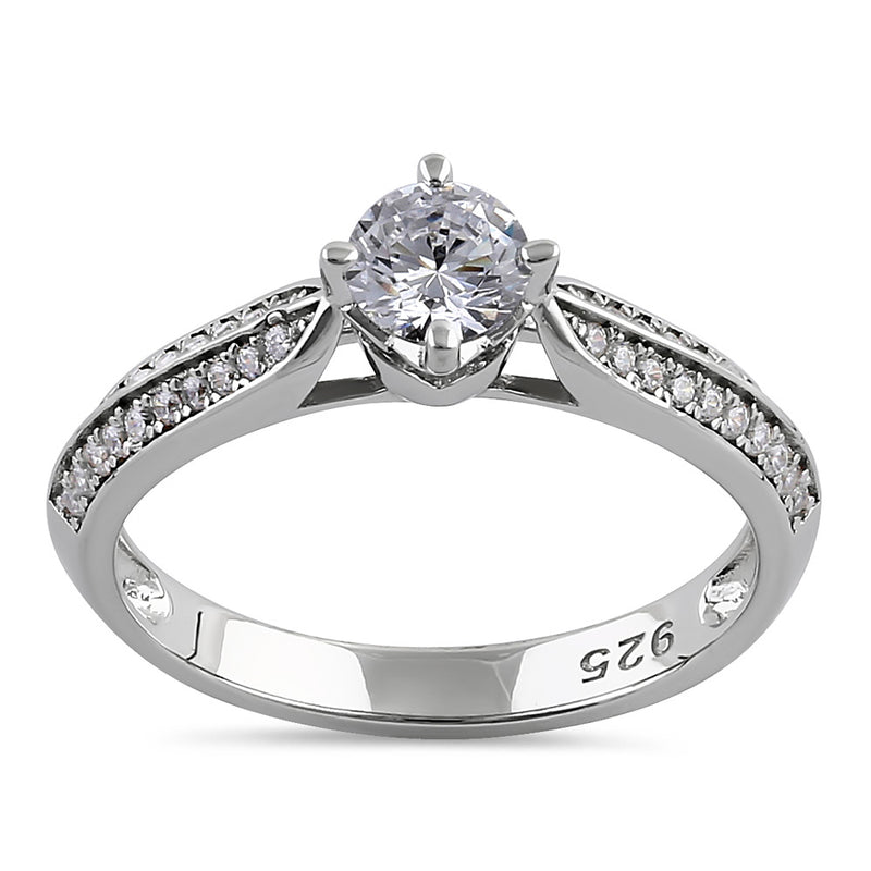 Sterling Silver Petite Pave Round Cut Clear CZ Engagement Ring