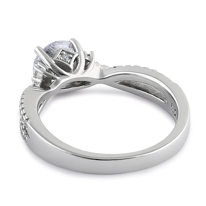 Sterling Silver Elegant Half Eternity Twist Round Cut Clear CZ Engagement Ring