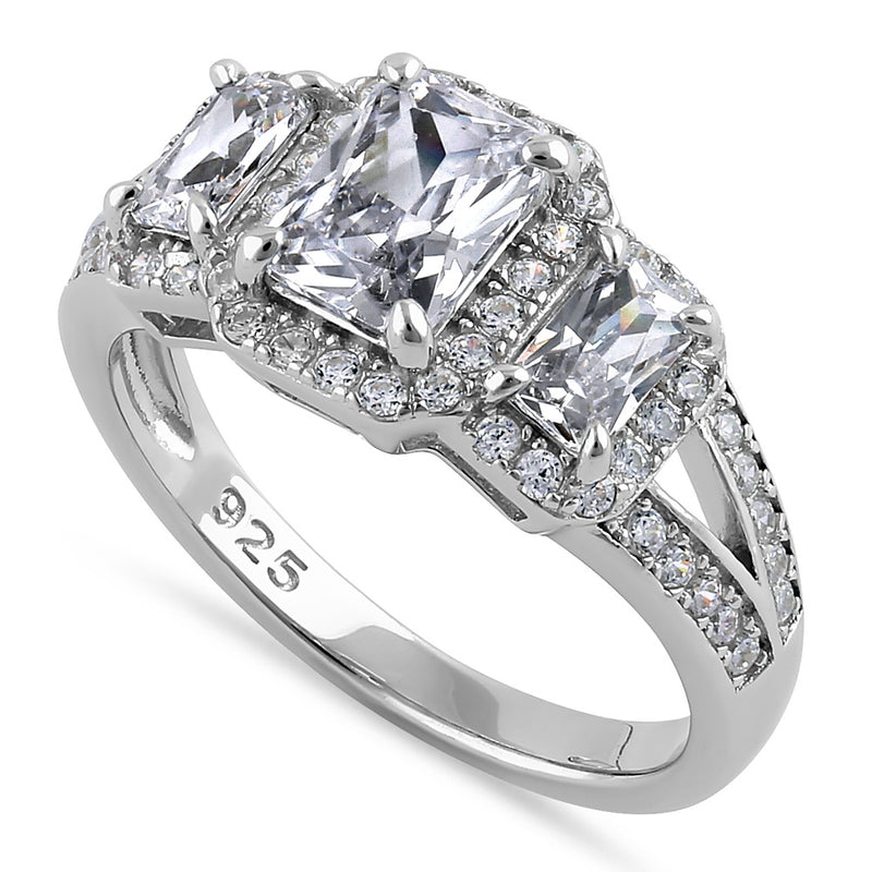 Rectangular Sparkling Halo Ring