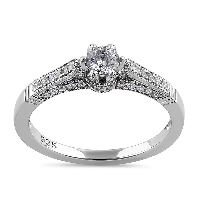 Sterling Silver Cathedral Round CZ Engagement Ring