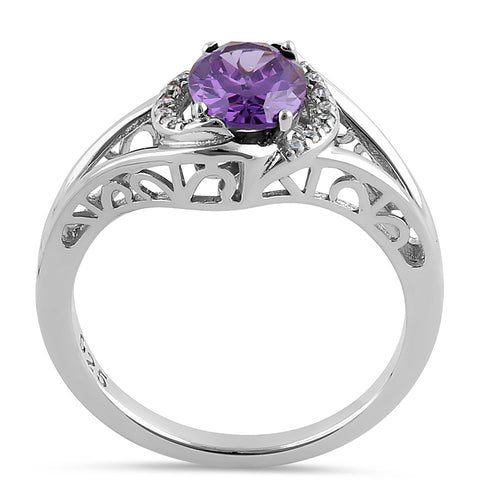 Sterling Silver Purple CZ Halo Ring