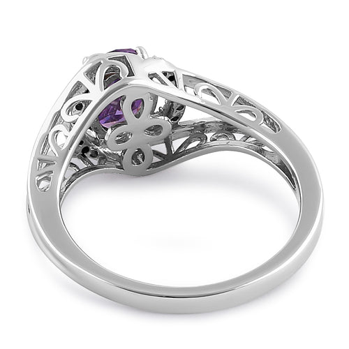 Sterling Silver Purple CZ Halo Ring