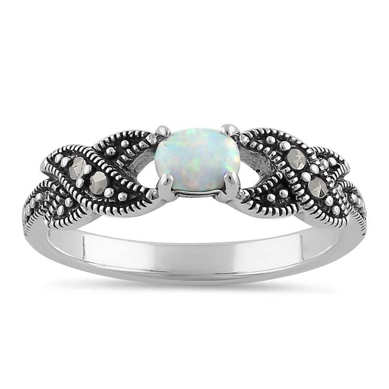 Sterling Silver Oval Opal Marcasite Ring