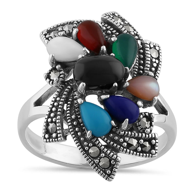 Sterling Silver Multi-Color Marcasite Twist Ring