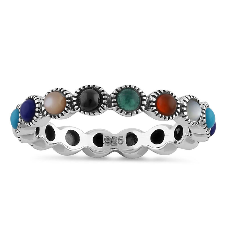 Sterling Silver Round Multi-Color Eternity Marcasite Ring