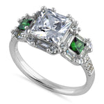 Sterling Silver Princess-Cut Green CZ Ring