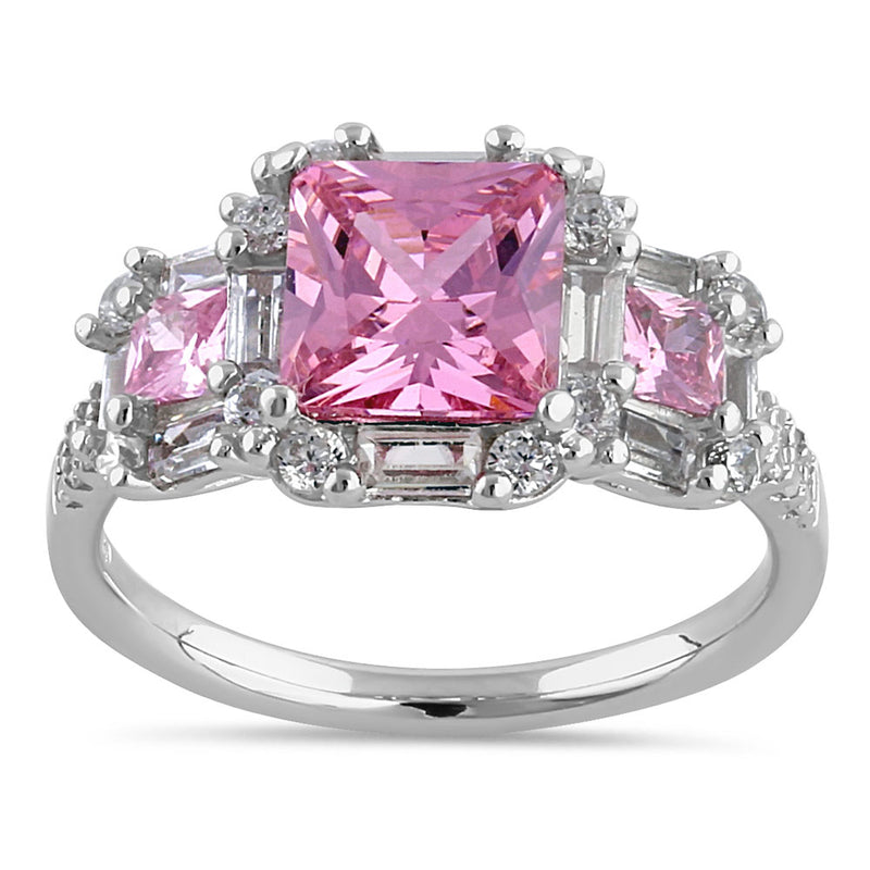 Sterling Silver Princess Cut Pink CZ Ring