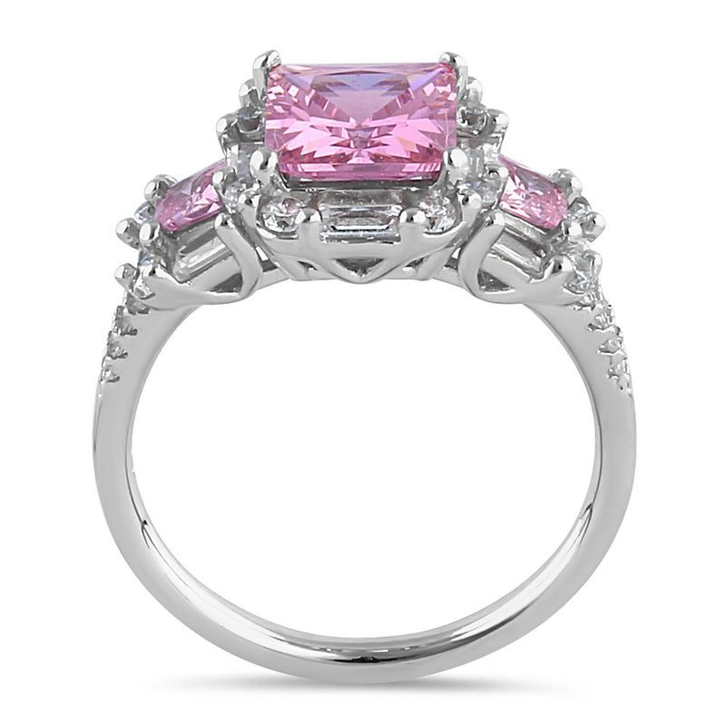 Sterling Silver Princess Cut Pink CZ Ring