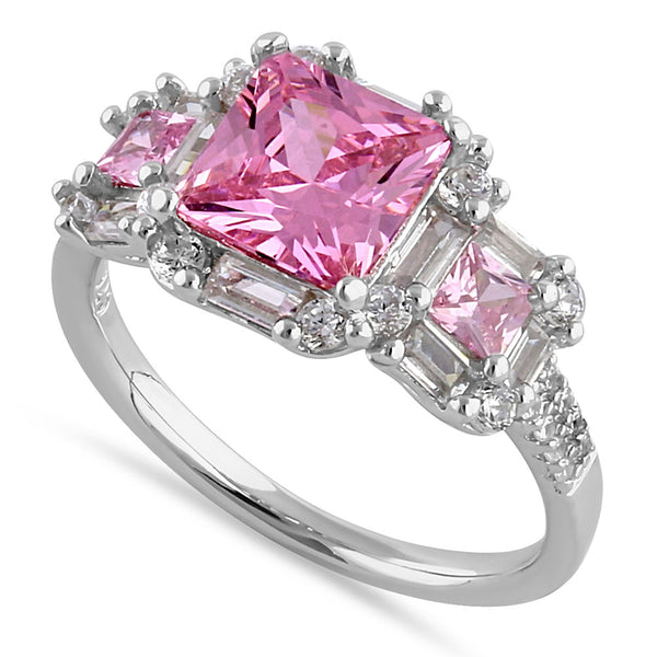 Sterling Silver Princess Cut Pink CZ Ring