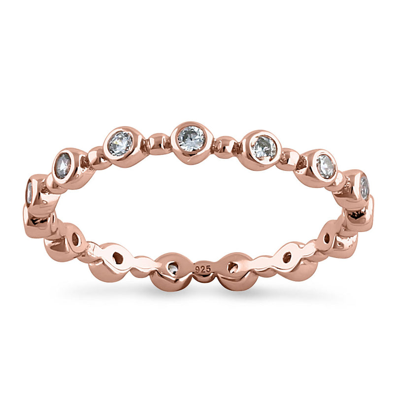 Sterling Silver Rose Gold Plated Round Cut Clear CZ Eternity Ring