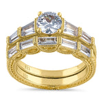Sterling Silver Gold-Plated Baguette CZ Engagement Ring Set