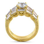 Sterling Silver Gold-Plated Baguette CZ Engagement Ring Set