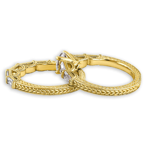 Sterling Silver Gold-Plated Baguette CZ Engagement Ring Set