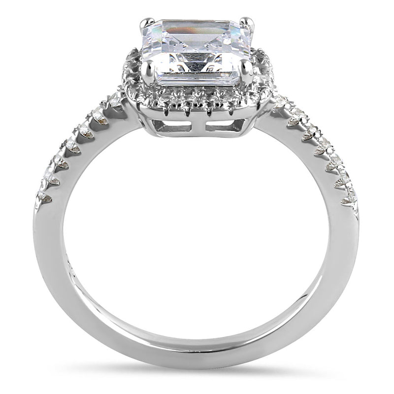 Sterling Silver Chic Square Halo with Round Cut Clear CZ Engagement Ring