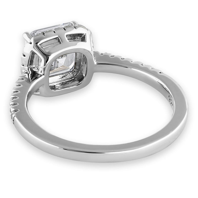 Sterling Silver Chic Square Halo with Round Cut Clear CZ Engagement Ring