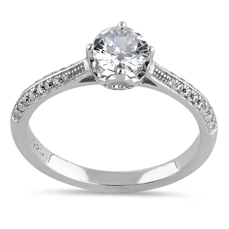 Sterling Silver Dainty Cathedral Round Cut Clear CZ Engagement Ring