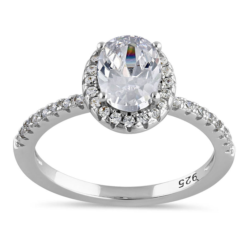Sterling Silver Chic Oval Halo Round Cut Clear CZ Engagement Ring