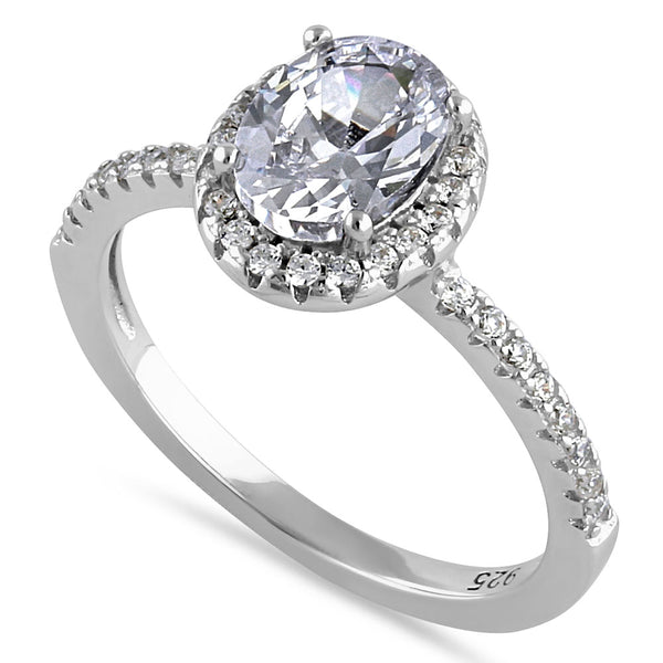 Sterling Silver Chic Oval Halo Round Cut Clear CZ Engagement Ring