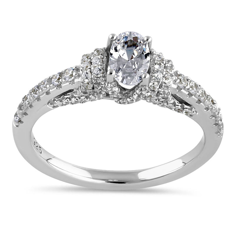 Sterling Silver Victorian Oval and Round Cut Clear CZ Engagement Ring