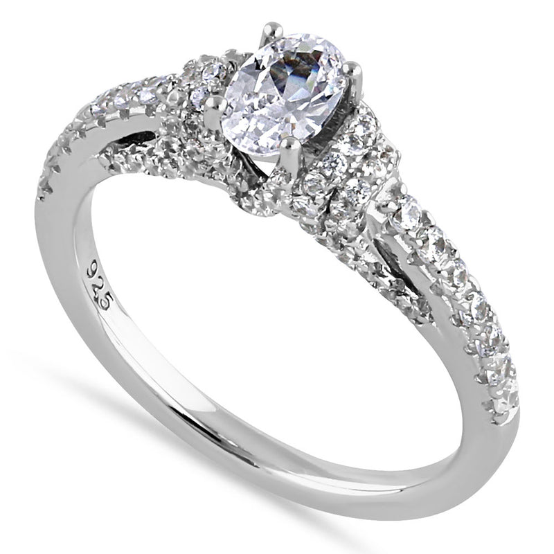 Sterling Silver Victorian Oval and Round Cut Clear CZ Engagement Ring