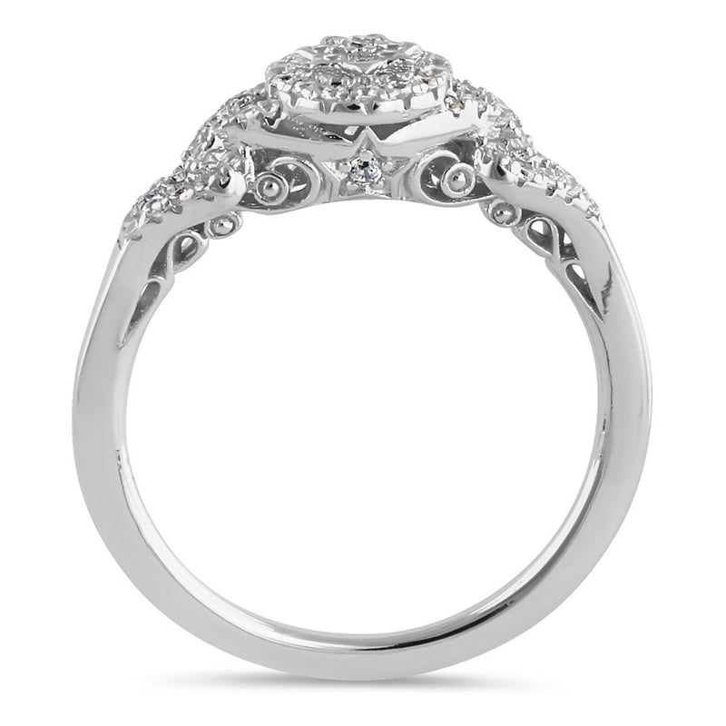 Sterling Silver Petite Flower Cluster Halo Round Cut Clear CZ Linked Engagement Ring