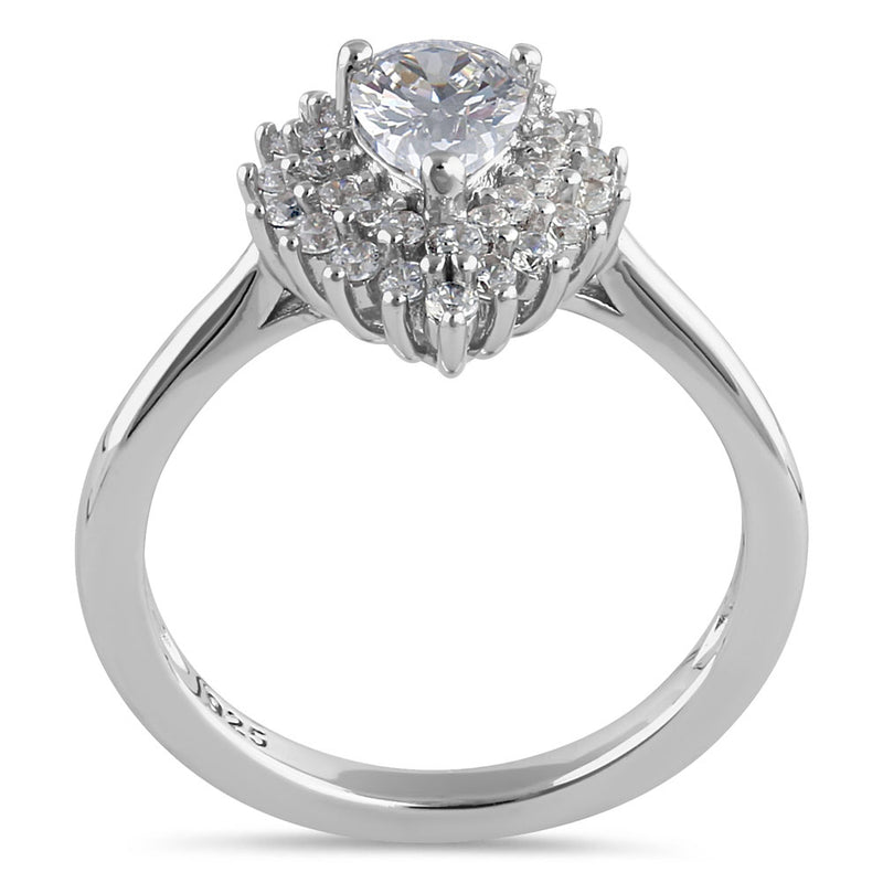 Sterling Silver Elegant Pear Halo Round Cut Clear CZ Engagement Ring