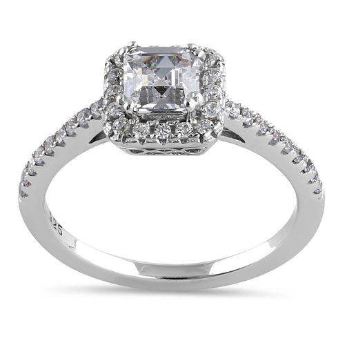 Sterling Silver 0.75 ct. Asscher-cut Halo CZ Engagement Ring