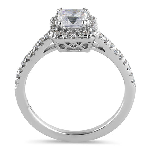 Sterling Silver 0.75 ct. Asscher-cut Halo CZ Engagement Ring