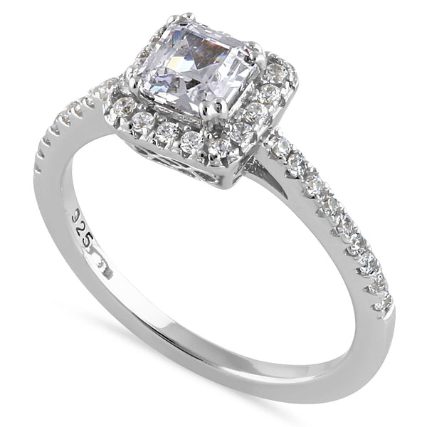 Sterling Silver Elegant Square Halo and Round Cut Clear CZ Engagement Ring